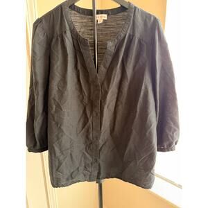 Knox Rose Black Puff Sleeve V neck Cotton Blend Top XL